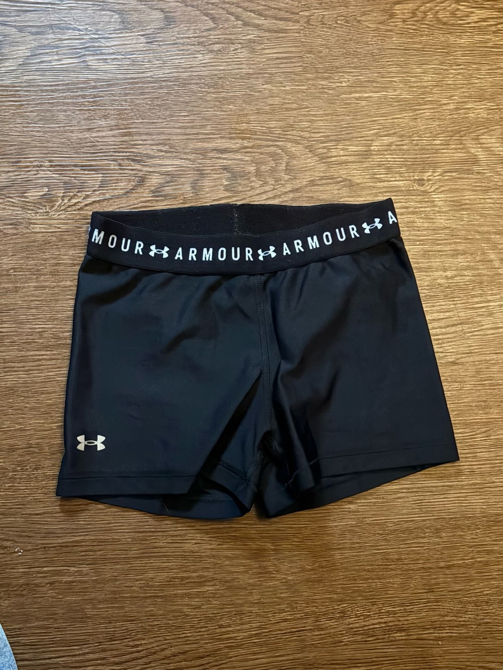 Under Armour Women's Black Athletic Compression Shorts with Logo Waistband
